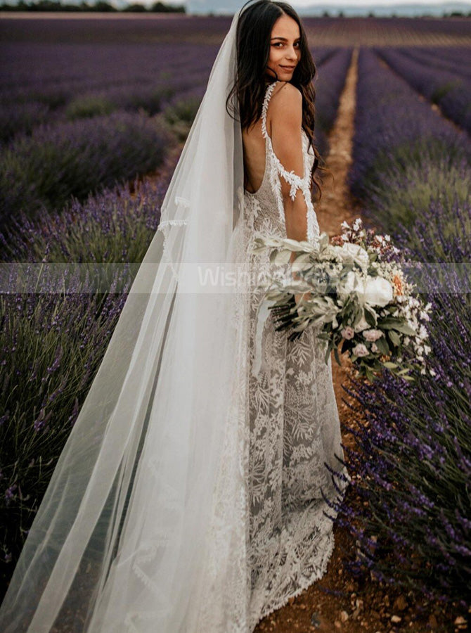 Boho Wedding Dress,Destination Lace Bridal Dress,WD00953, US10 / Ivory