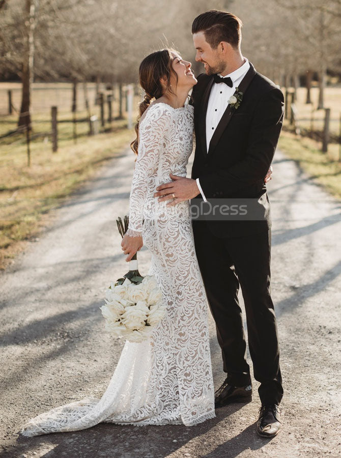 long sleeve lace dress wedding Long Sleeve Lace Wedding Dress,Backless Wedding Dress,WD00955, US10 / Ivory