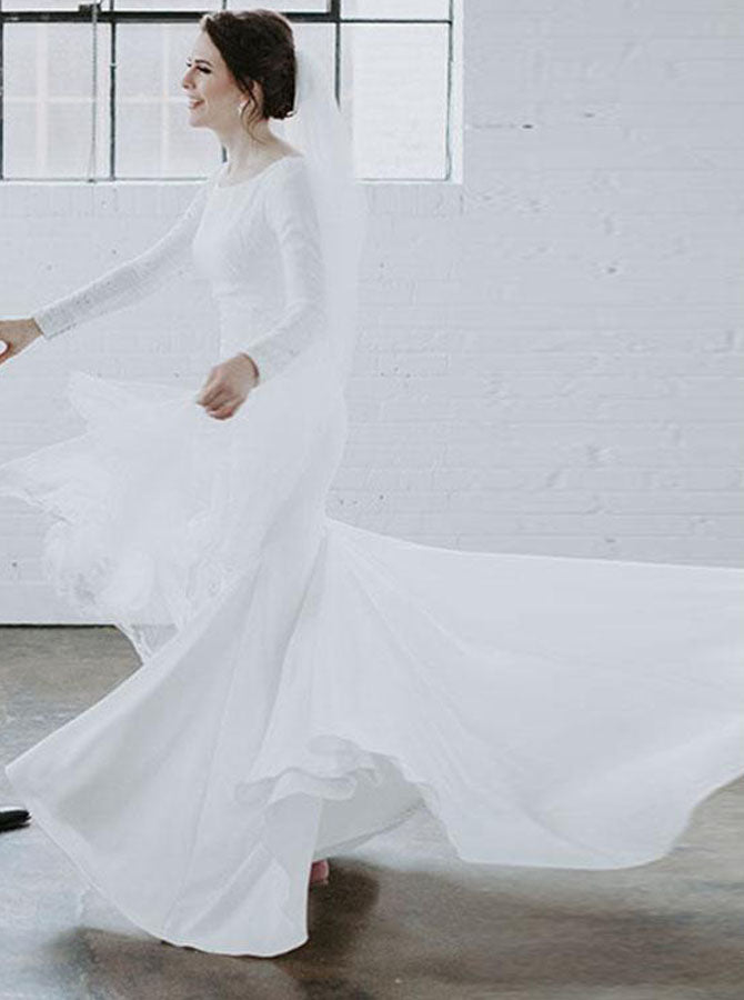 fit and flare modest dress MOD1818 Modest Wedding Dress Diamond White size 14