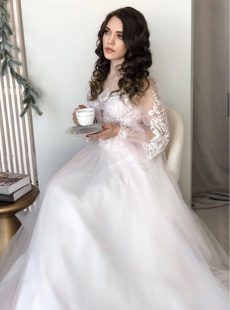 Gorgeous A-line Bridal Gown,Bishop Sleeves Wedding Dress,WD00967, US24W / Black Gorgeous A-line Bridal Gown,Bishop Sleeves Wedding Dress,WD00967, US24W / Black