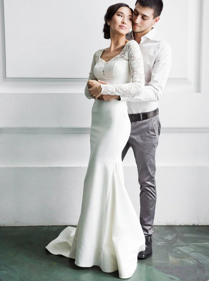 Modest Trumpet Wedding Dress,Long Sleeve Bridal Dress,WD00984, US24W / White Modest Trumpet Wedding Dress,Long Sleeve Bridal Dress,WD00984, US24W / White