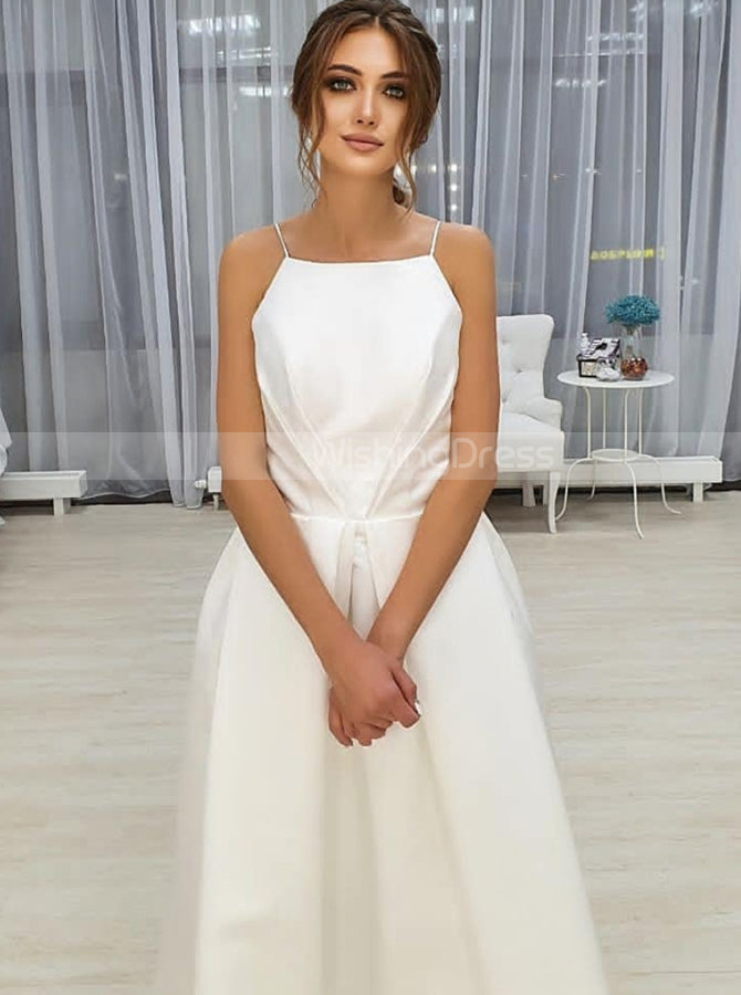 Modern Satin Wedding Dress,Ankle Length Destination Wedding Dress,WD00987, US10 / White Modern Satin Wedding Dress,Ankle Length Destination Wedding Dress,WD00987, US10 / White