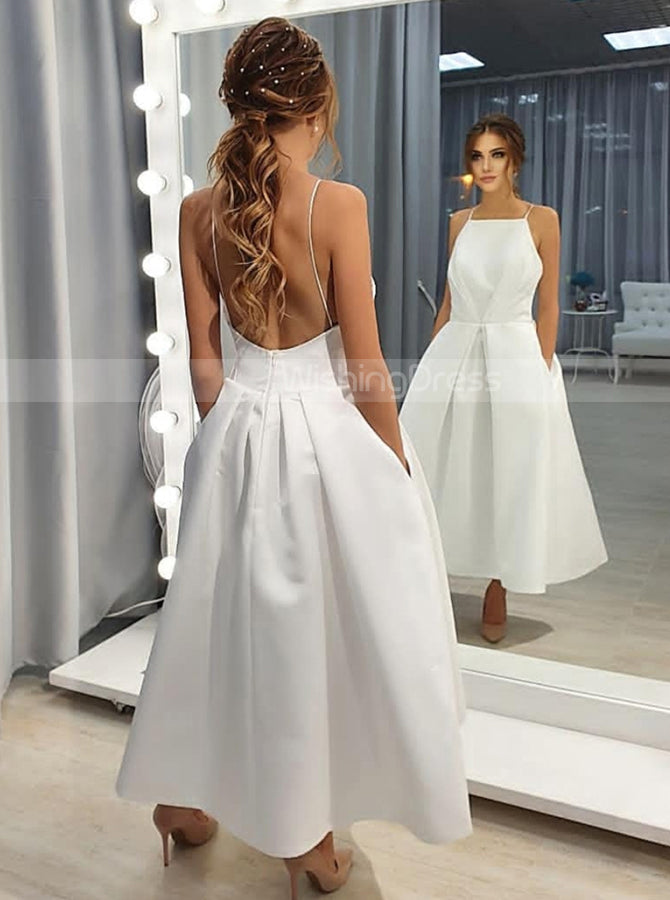 asymmetrical tiered maxi dress Modern Satin Wedding Dress,Ankle Length Destination Wedding Dress,WD00987, US10 / White