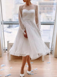 A-line Short Wedding Dress,Wedding Reception Dress With Sleeve,WD00988