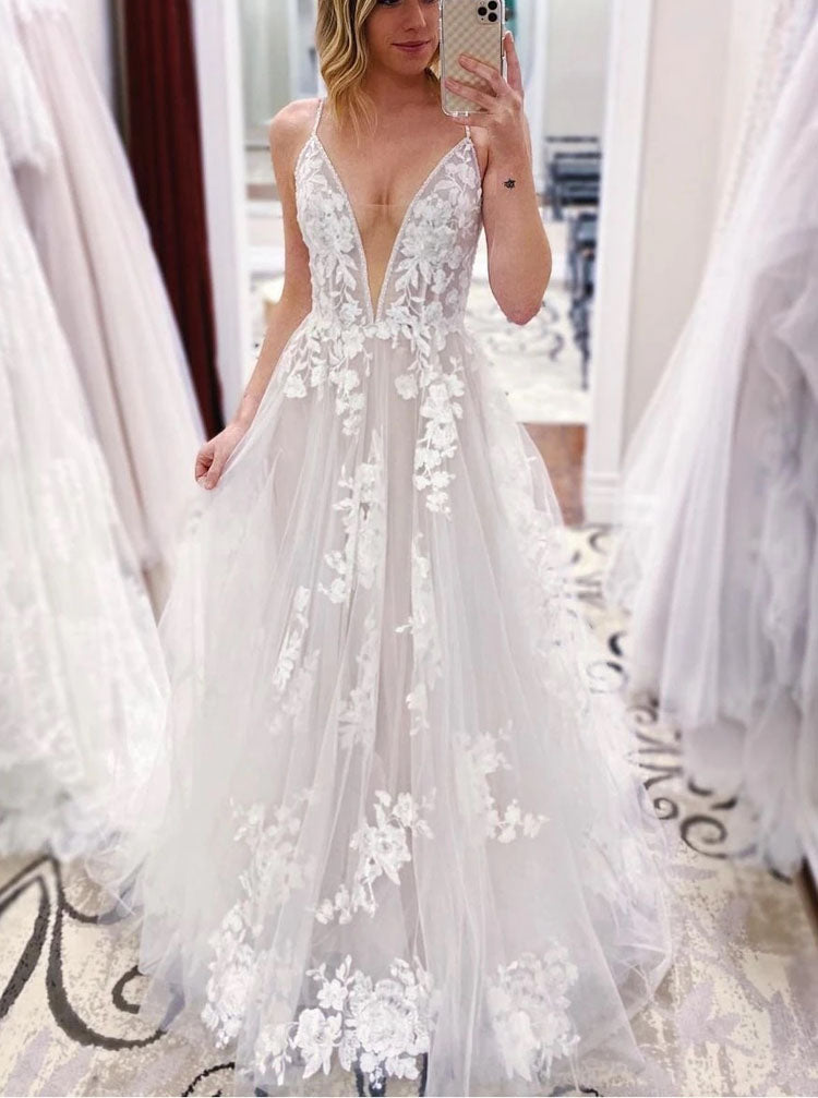 A-line Plunging Neckline Bridal Dress,Backless Wedding Dress,WD00992 A-line Plunging Neckline Bridal Dress,Backless Wedding Dress,WD00992
