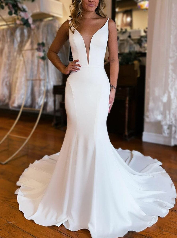 Modern Fit And Flare Wedding Dress,Blackless Bridal Dress,WD00995, US20W / White Modern Fit And Flare Wedding Dress,Blackless Bridal Dress,WD00995, US20W / White