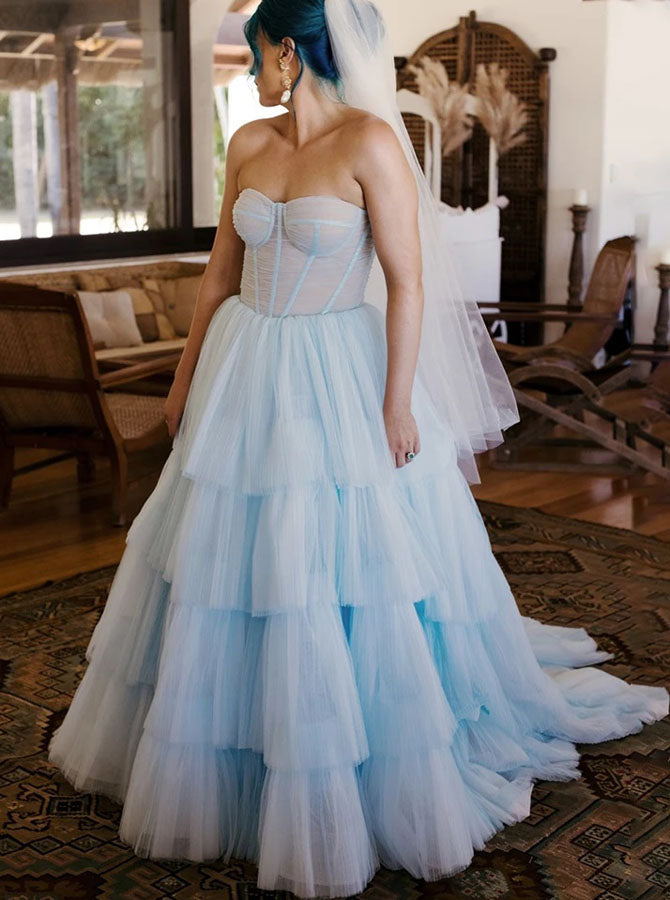 SkyBlue Sweetheart Neckline Wedding Dress,Layered Skirt Dreamy Wedding Dress,WD01004, US24W / White SkyBlue Sweetheart Neckline Wedding Dress,Layered Skirt Dreamy Wedding Dress,WD01004, US24W / White