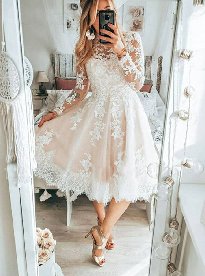 A-Line Wedding Dress Open Back,Short Wedding Reception Dress,WD01005, US24W / Ivory A-Line Wedding Dress Open Back,Short Wedding Reception Dress,WD01005, US24W / Ivory