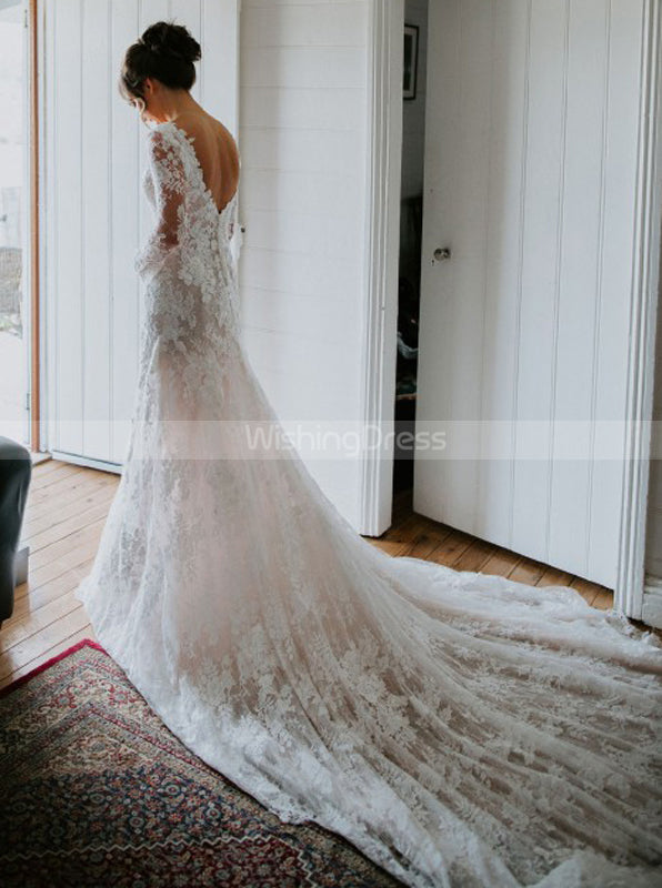 Fit And Flare Lace Wedding Dress,Long Sleeve Bridal Gown,WD01006