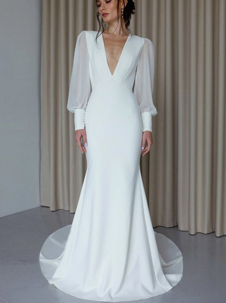 modern trumpet wedding dress Modern Trumpet Wedding Dress,Open Back Wedding Dress,WD01016, US16W / Ivory