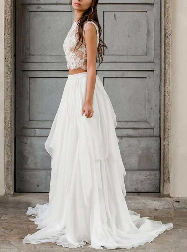 chiffon wedding dress beach Fabulous White Dress, Long Bridal Dresses, MW148 Sleeveless6 Two Piece Chiffon Wedding Dress,Beach