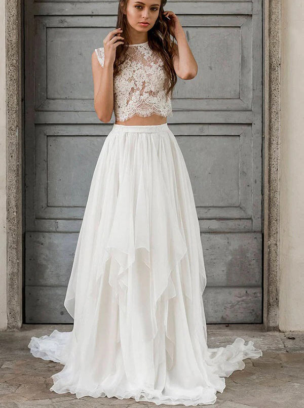 Two Piece Chiffon Wedding Dress,Beach Wedding Dress,WD01026, US20W / Champagne