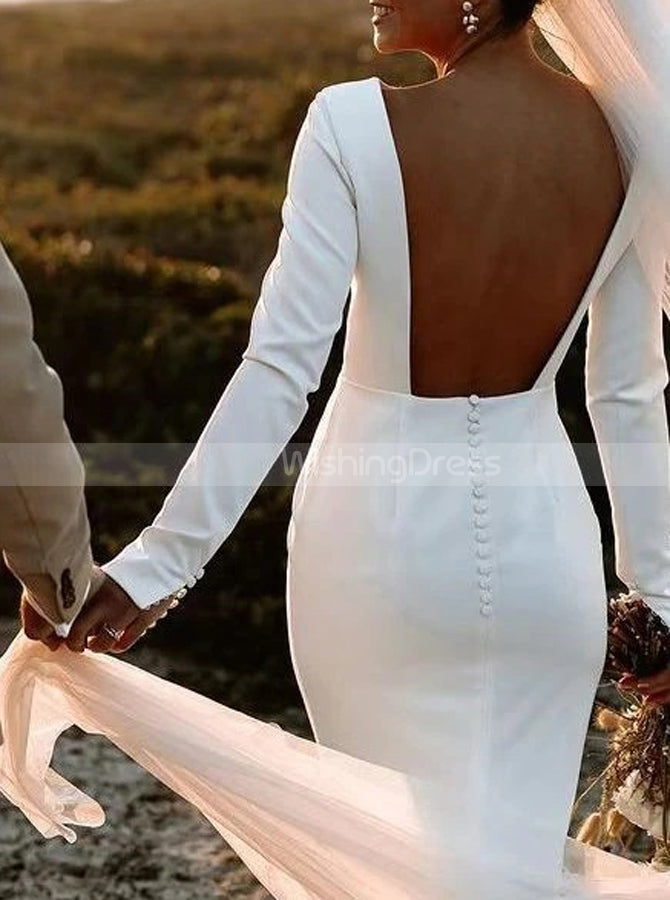Stretch Crepe Long Sleeve Wedding Dress,Fitted Backless Bridal Gown,WD - Wishingdress Stretch Crepe Long Sleeve Wedding Dress,Fitted Backless Bridal Gown,WD - Wishingdress