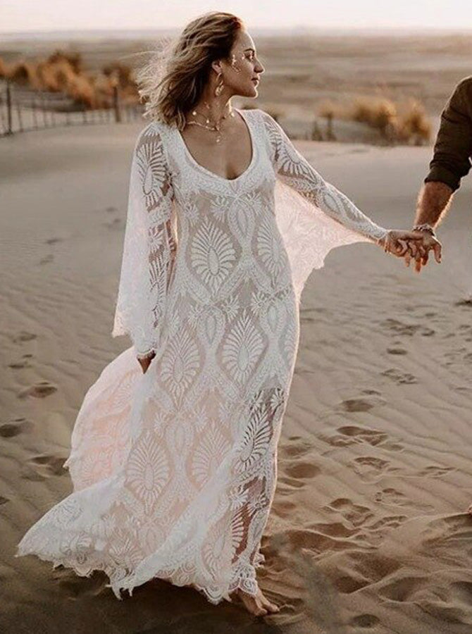 chinese dress ladies Boho Lace Dress Elegant V Neck Woman Maxi Dress Maternity Dress for Photoshoot Fancy Photography Props 14 / Picture Color main image 1