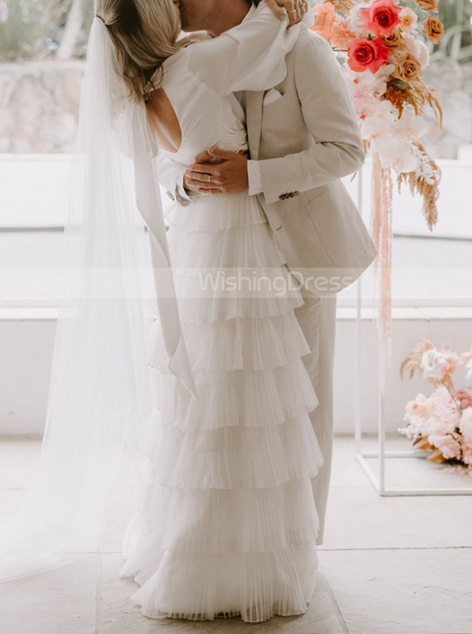 Two Piece Destination Wedding Dress,Multi-layered Floor Length Wedding Dress,WD01043, US4 / Ivory