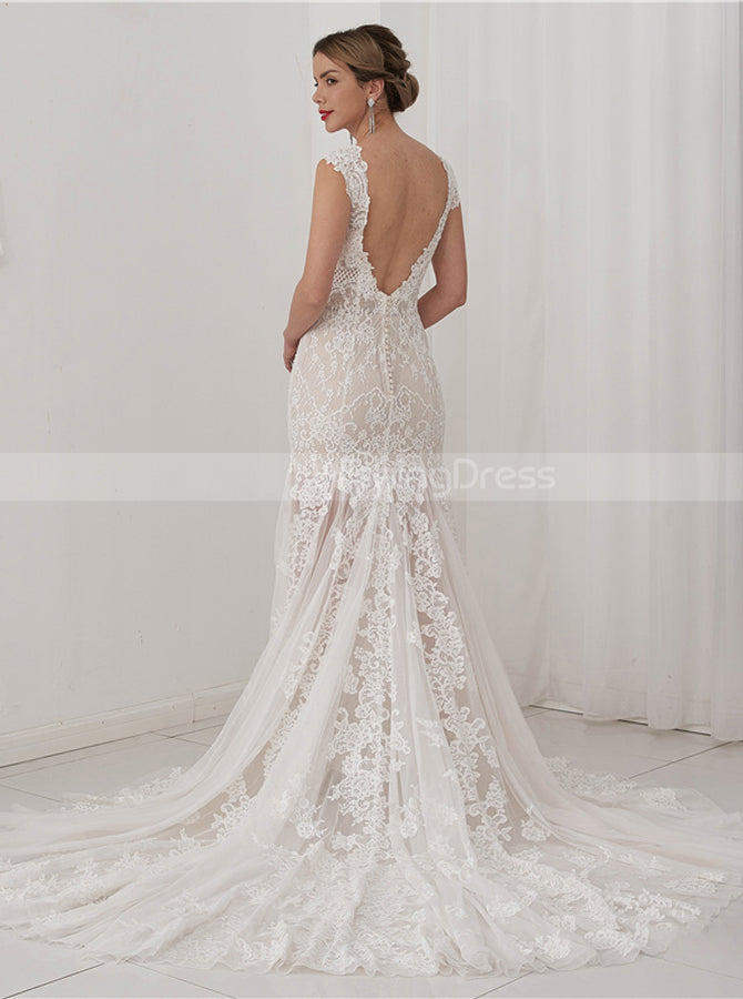 Lace Beach Wedding Dress,Sheath Open Back Bridal Dress,WD01062, US24W / White Lace Beach Wedding Dress,Sheath Open Back Bridal Dress,WD01062, US24W / White