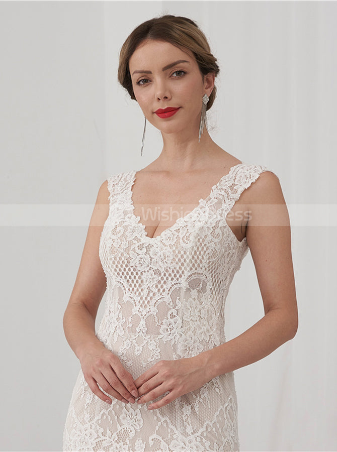 Lace Beach Wedding Dress,Sheath Open Back Bridal Dress,WD01062, US24W / White Lace Beach Wedding Dress,Sheath Open Back Bridal Dress,WD01062, US24W / White
