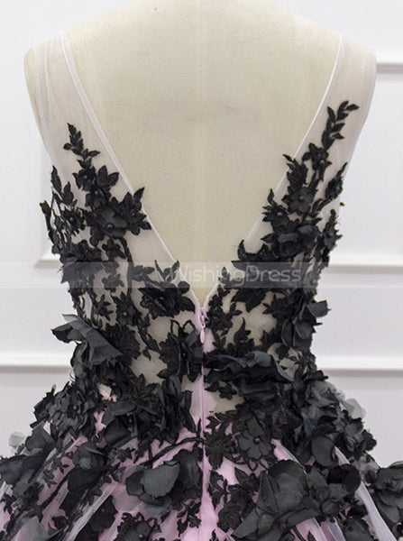 Black And Pink Wedding Gown,Princess V-neck Bridal Gown,WD01071