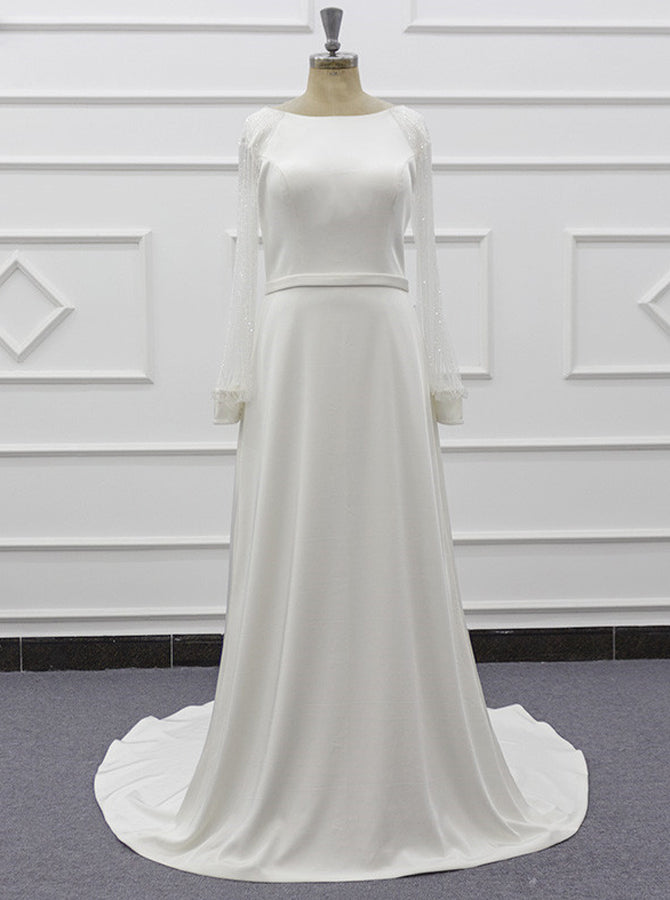 modest beaded wedding dresses Chic A-line Straps Beaded Modest Cheap Wedding Dress Bridal Gowns HKL0 –  SELINADRESS main image 1