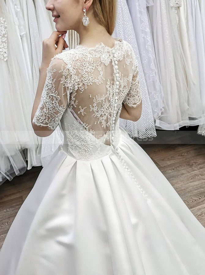 A-line Wedding Gown,Illusion Back Bridal Dress With Short Sleeve,WD01099, US14W / Ivory A-line Wedding Gown,Illusion Back Bridal Dress With Short Sleeve,WD01099, US14W / Ivory