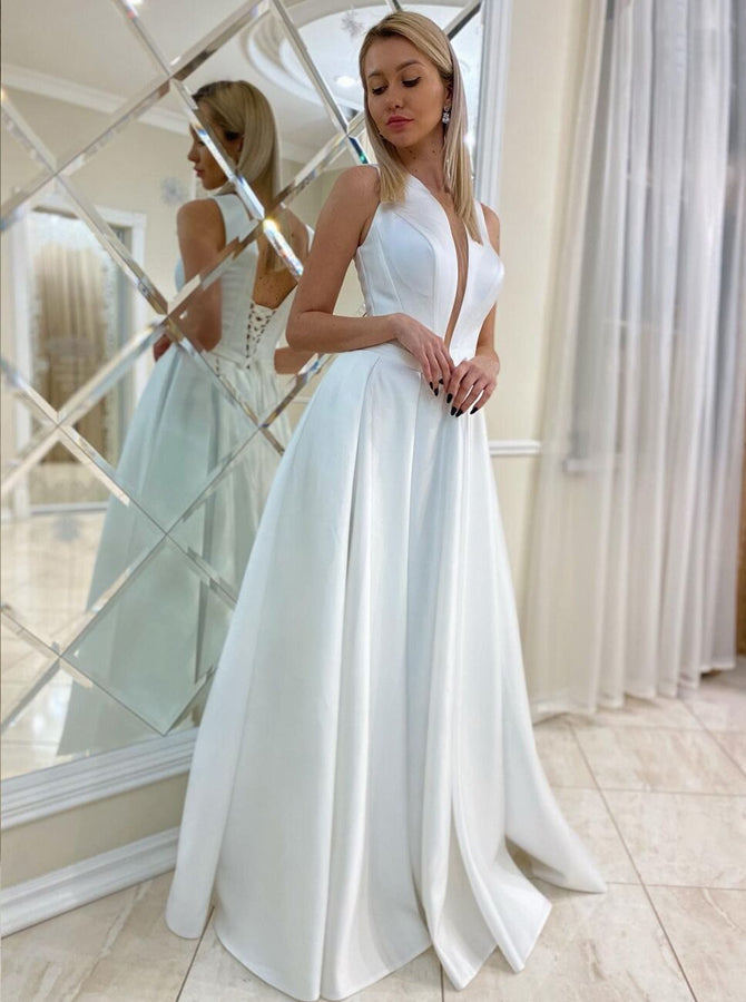 A-line Satin Wedding Dress,Lace Up Back Bridal Dress,WD01100, US26W / Ivory