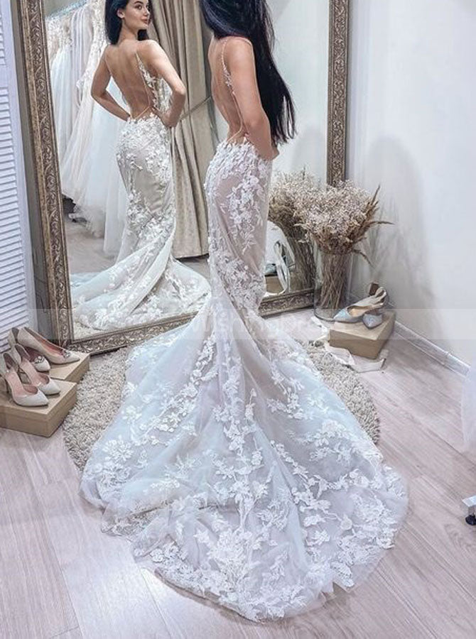 Fit and Flare Open Back Wedding Gown,Lace-Appliqued Bridal Dress,WD01104, US16 / Champagne Fit and Flare Open Back Wedding Gown,Lace-Appliqued Bridal Dress,WD01104, US16 / Champagne
