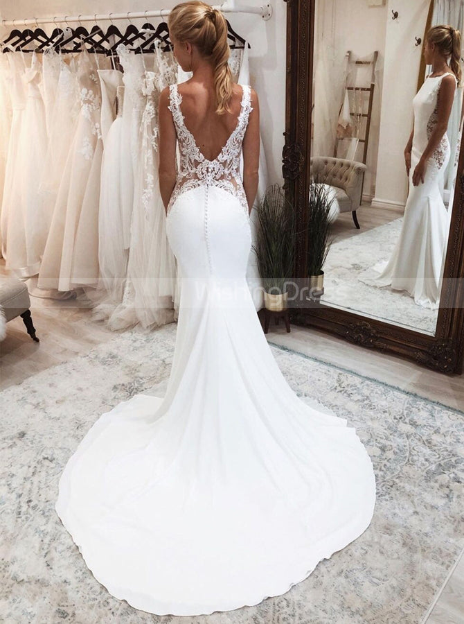 fitted lace wedding dress Fit-and-Flare Mermaid Wedding Dress with Open Back & Lace Think fitted lace wedding dress Fit-and-Flare Mermaid Wedding Dress with Open Back & Lace Think