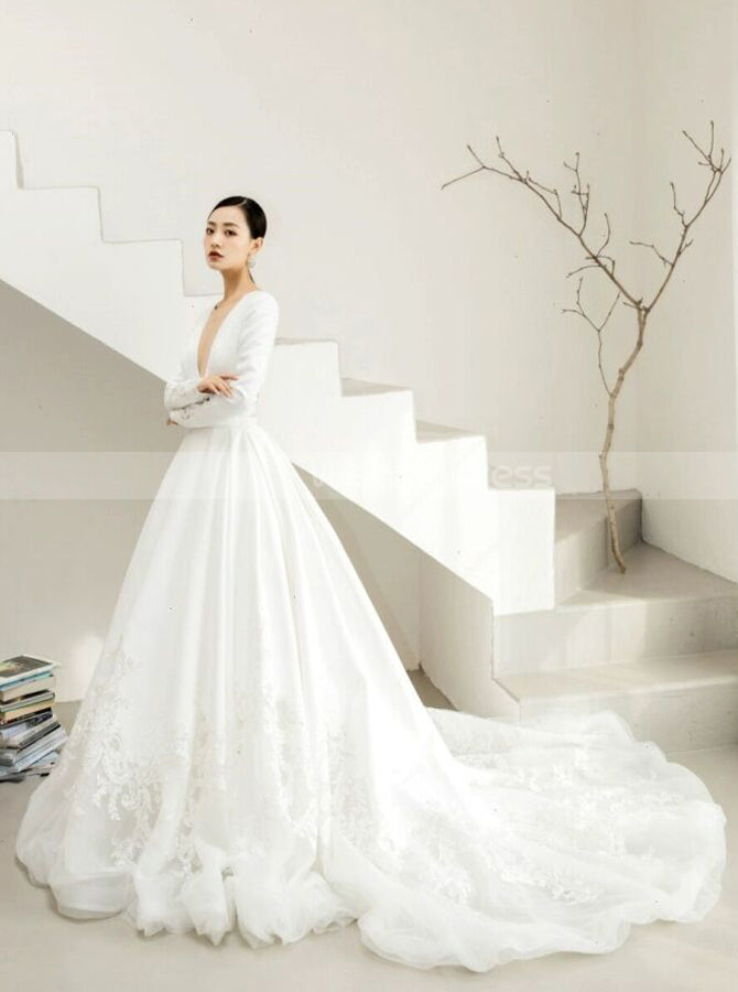 Modest A-line Bridal Gown,A-line Wedding Dress With Sleeve,WD01107 - Wishingdress Modest A-line Bridal Gown,A-line Wedding Dress With Sleeve,WD01107 - Wishingdress