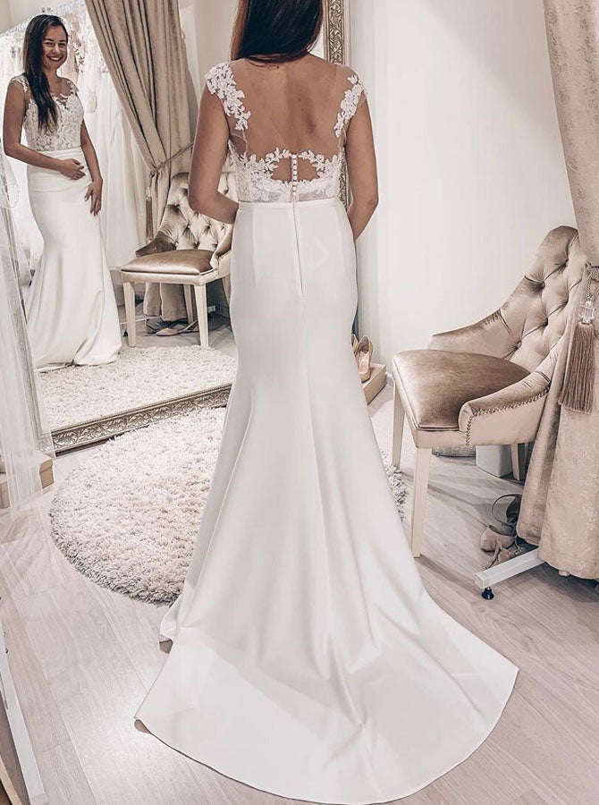 Fit And Flare Wedding Gown,V Back Bridal Dress,WD01111, US14W / White Fit And Flare Wedding Gown,V Back Bridal Dress,WD01111, US14W / White