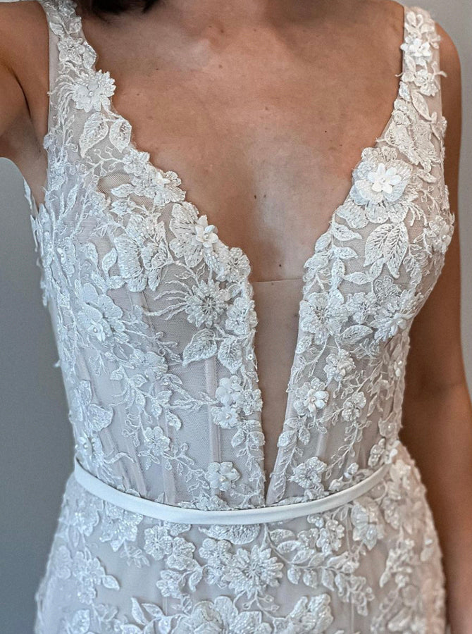 Trumpet V Back Wedding Dress,Lace Bridal Gown,WD01115 - Wishingdress Trumpet V Back Wedding Dress,Lace Bridal Gown,WD01115 - Wishingdress