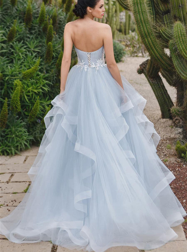 Sky Blue Sweetheart Neckline Wedding Gown,Flounce Tulle Skirt Bridal Gown,WD00869, US14 / White