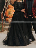 Off The Shoulder Plus Size Wedding Dress,Black Bridal Gown,WD00875