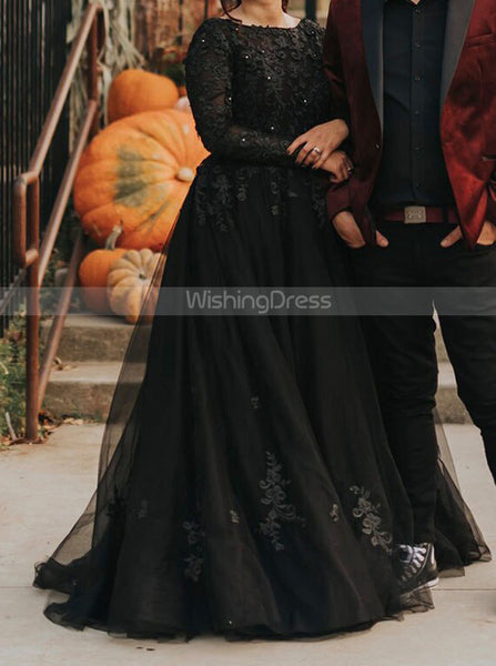 Off The Shoulder Plus Size Wedding Dress,Black Bridal Gown,WD00875
