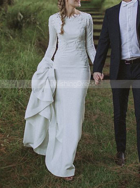 illusion cap sleeve crepe bridesmaid dress Elegant Cap Sleeve Lace Crepe Mermaid Spring Fall Bridal Gown main image 1