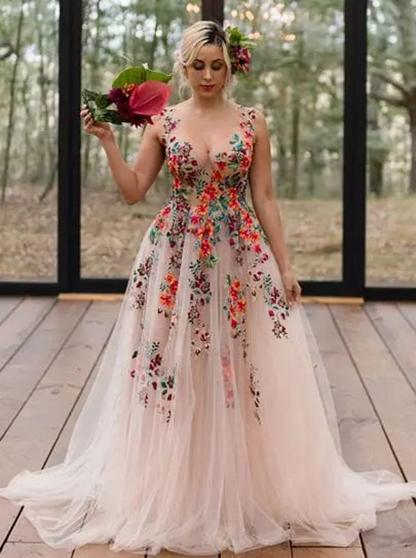 fitted lace wedding dress Nude Champagne Wedding Dress with Sleeves