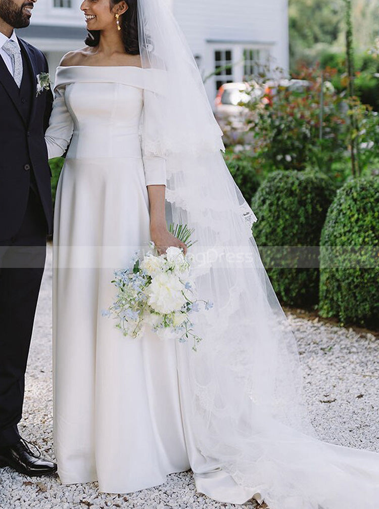 Simple Off The Shoulder Wedding Dress,A-line Satin Wedding Dress With Sleeve,WD00886 Simple Off The Shoulder Wedding Dress,A-line Satin Wedding Dress With Sleeve,WD00886