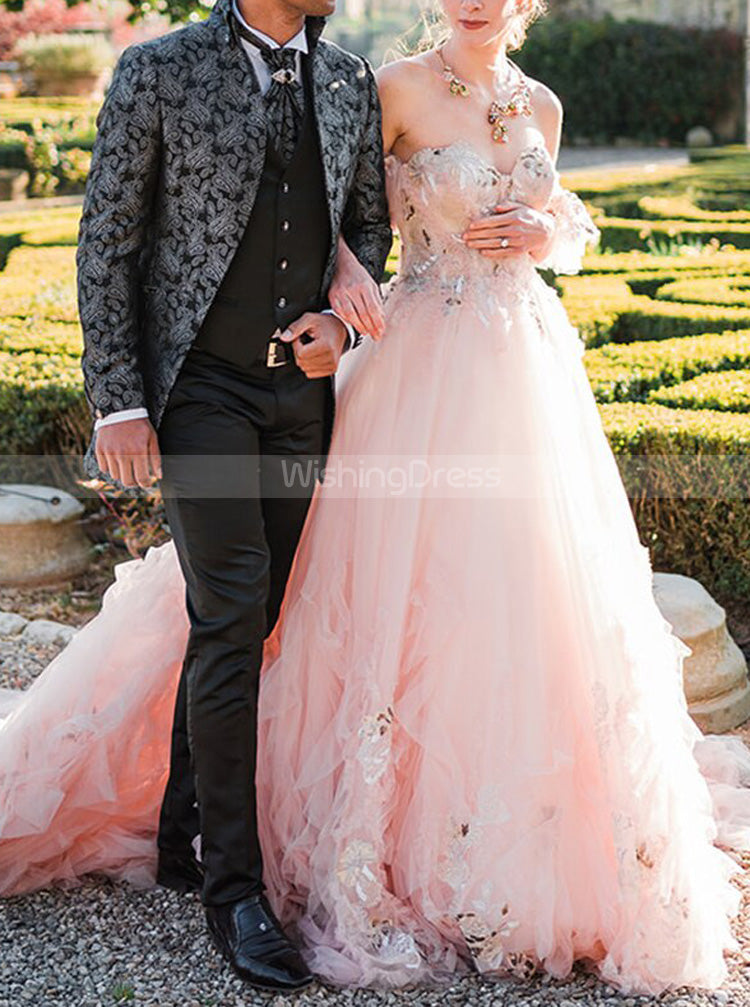 A-line Pink Wedding Dress With Removable Sleeve,Sweetheart Neckline Bridal Gown,WD00891 A-line Pink Wedding Dress With Removable Sleeve,Sweetheart Neckline Bridal Gown,WD00891