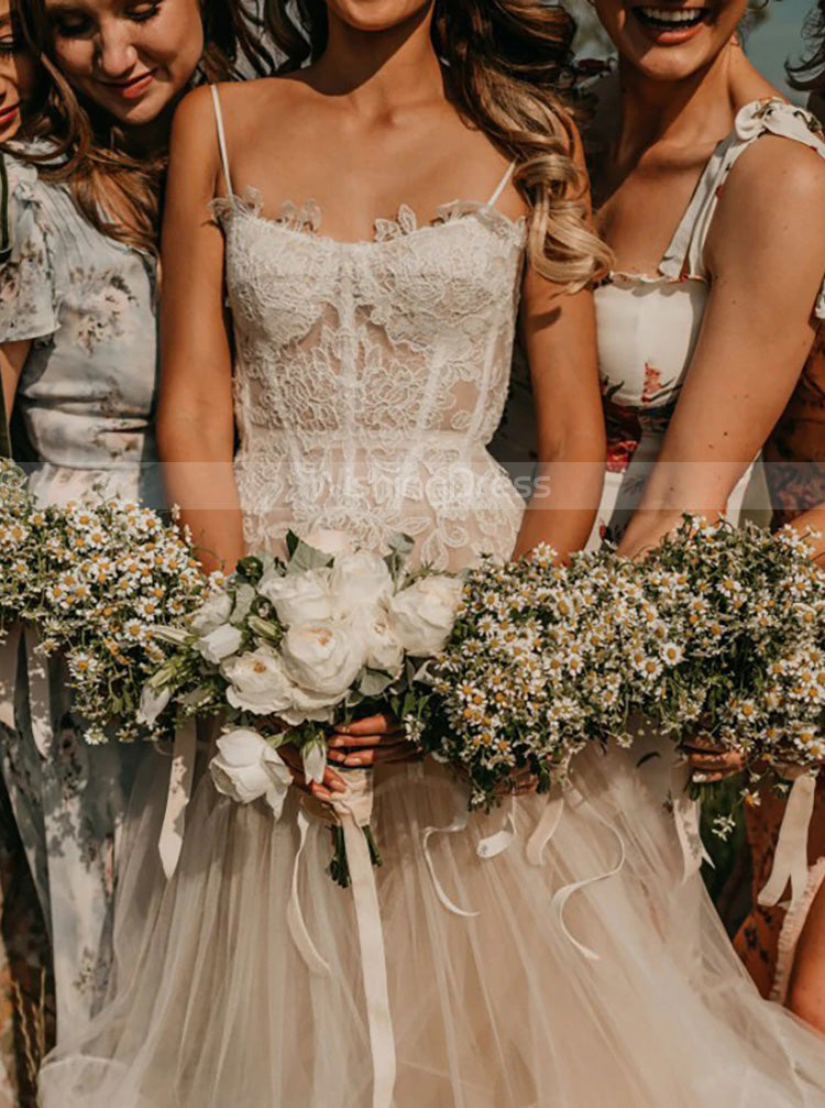 Ivory Over Champagne Wedding Dress,Boho Spaghetti Strap Wedding Dress,WD00893, US4 / White Ivory Over Champagne Wedding Dress,Boho Spaghetti Strap Wedding Dress,WD00893, US4 / White