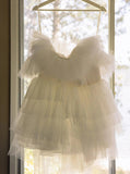 Short Wedding Dress With Detachable Train, Casual Ruffled Wedding Dress,WD00894