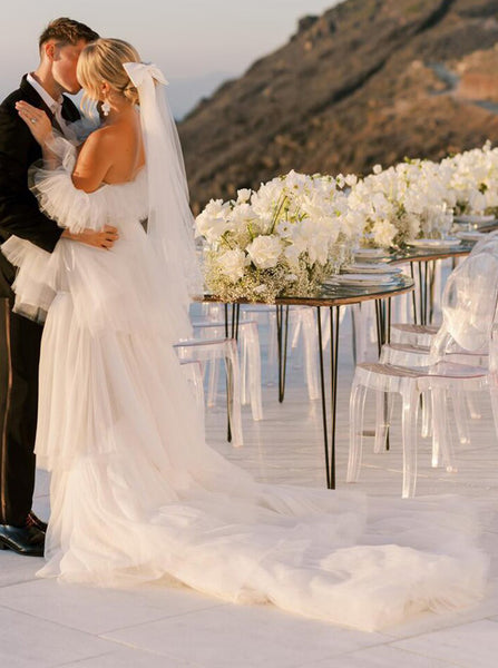 Short Wedding Dress With Detachable Train, Casual Ruffled Wedding Dress,WD00894