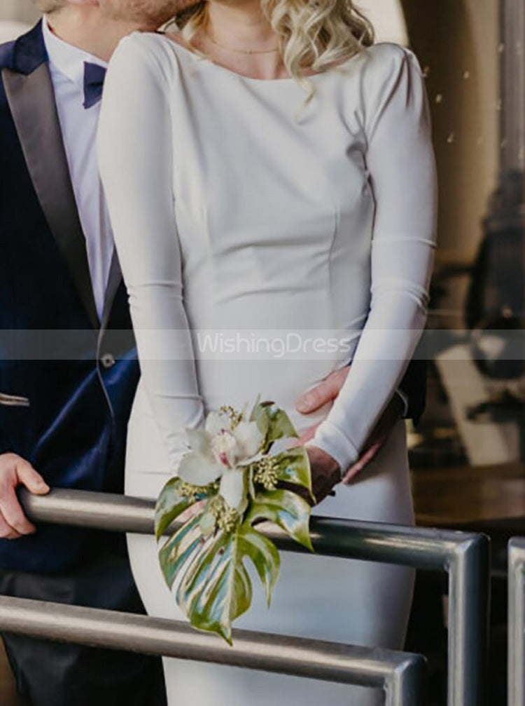crepe long sleeve wedding dress Simple Wedding Dress Illusion Back,Stretch Crepe Long Sleeve Wedding Dress,WD00897, US26W / Black