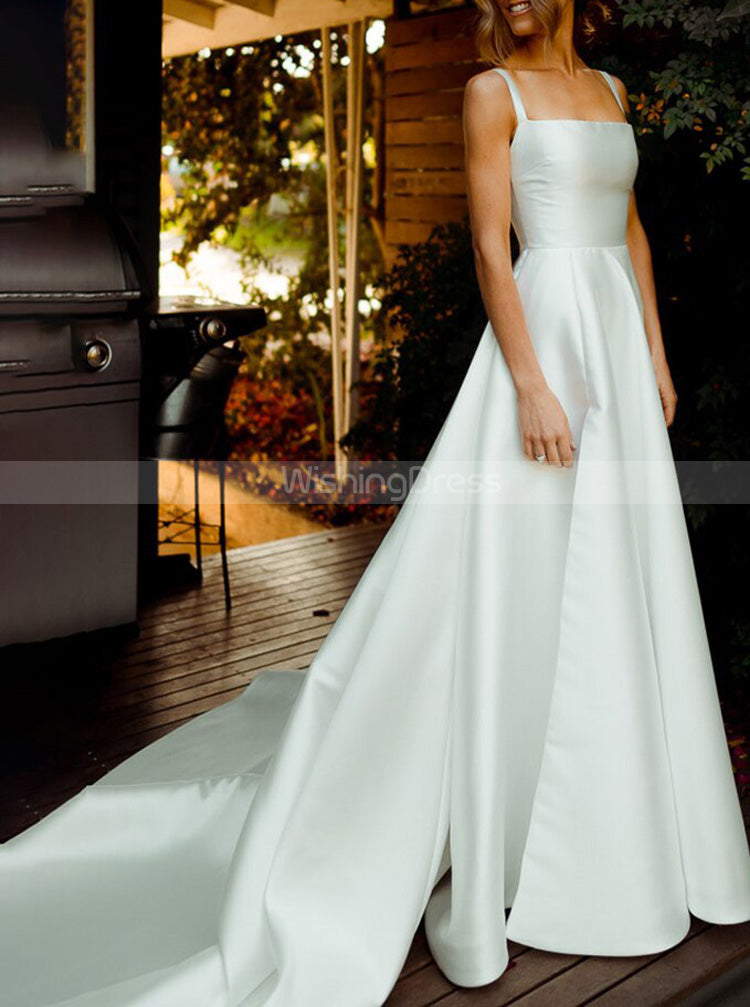 A-line Satin Wedding Dress,Modern Wedding Dress With Straps,WD00900, US16 / White A-line Satin Wedding Dress,Modern Wedding Dress With Straps,WD00900, US16 / White