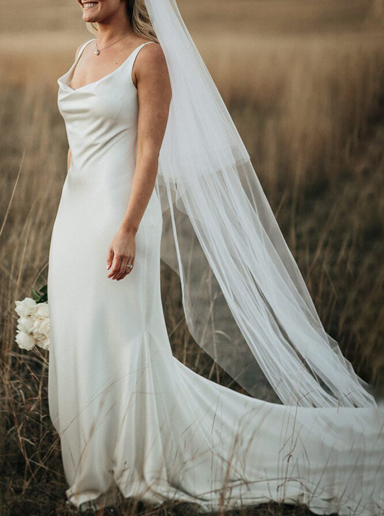 Soft Satin Destination Wedding Dress,Cowl Neckline Bridal Dress,WD00902, US14 / Black