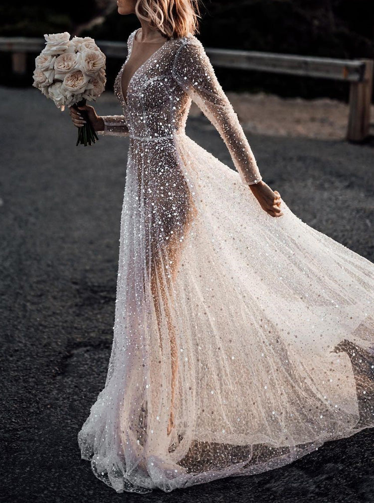 add glitter to wedding dress Off-Shoulder A-Line Glitter Wedding Dress – HAREM's Brides