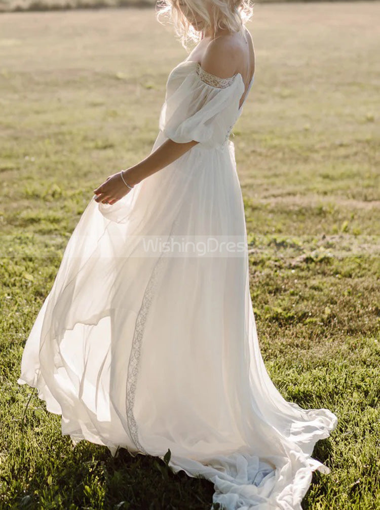 Casual Chiffon Bridal Dress,Off The Shoulder Wedding Dress,WD00911, US10 / White