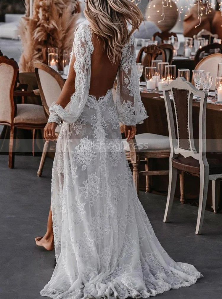 Romantic Lace Wedding Dress,Destination Open Back Bridal Dress,WD00914, US24W / Black Romantic Lace Wedding Dress,Destination Open Back Bridal Dress,WD00914, US24W / Black
