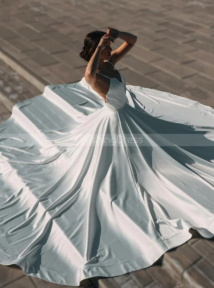 Simple Satin Bridal Gown,Low Back Wedding Dress,WD00918, US24W / Champagne