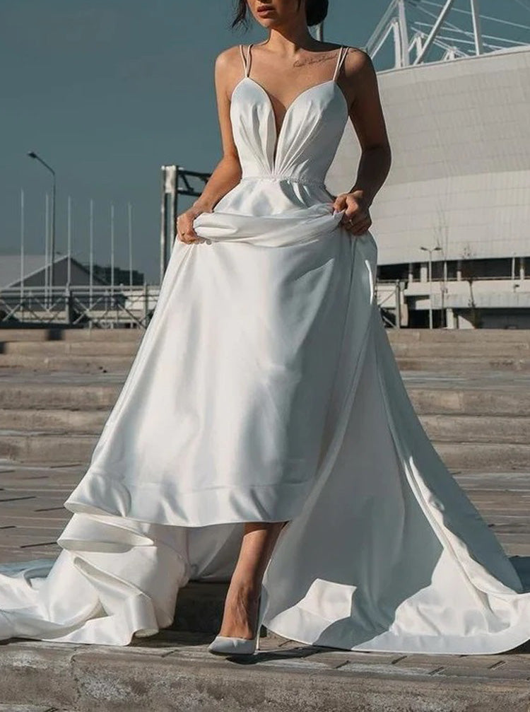 Simple Satin Bridal Gown,Low Back Wedding Dress,WD00918, US24W / Champagne Simple Satin Bridal Gown,Low Back Wedding Dress,WD00918, US24W / Champagne