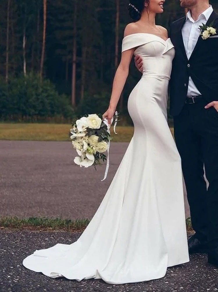 Off The Shoulder Wedding Dress,Fit and Flare Wedding Dress,WD00917, US16W / Ivory