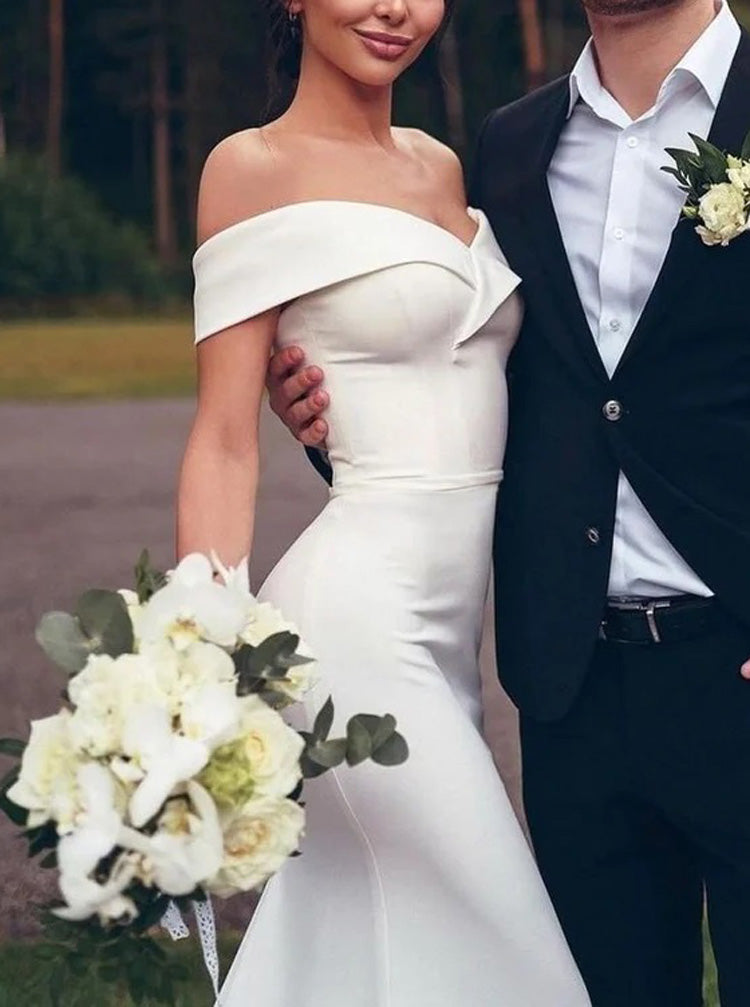 slim fit dress slacks Fit&Flare Lace Off-the-shoulder Wedding Dresses with Long Sleeves –  loveangeldress main image 1